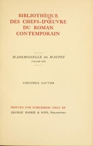 Cover of Mademoiselle de Maupin, Volume 1 (of 2)
