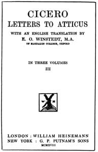 Cover of Cicero: Letters to Atticus, Vol. 3 of 3