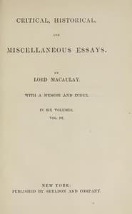 Cover of Critical, Historical, and Miscellaneous Essays; Vol. 3: With a Memoir and Index