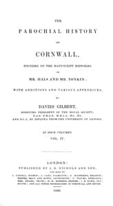 Cover of The Parochial History of Cornwall, Volume 4 (of 4)